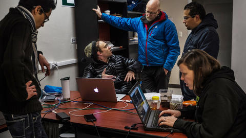Sheperd Doeleman, seated at left, and other scientists monitored data in the control room of the Large Millimeter Telescope. Credit Meridith Kohut for The New York Times